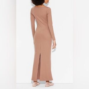 NWT Long Sleeve, Square Neck, Maxi, Bodycon Dress In Dark Taupe. Size S.